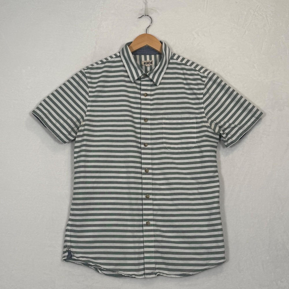 1901 Green Striped Short Sleeve Button Down Shirt Large